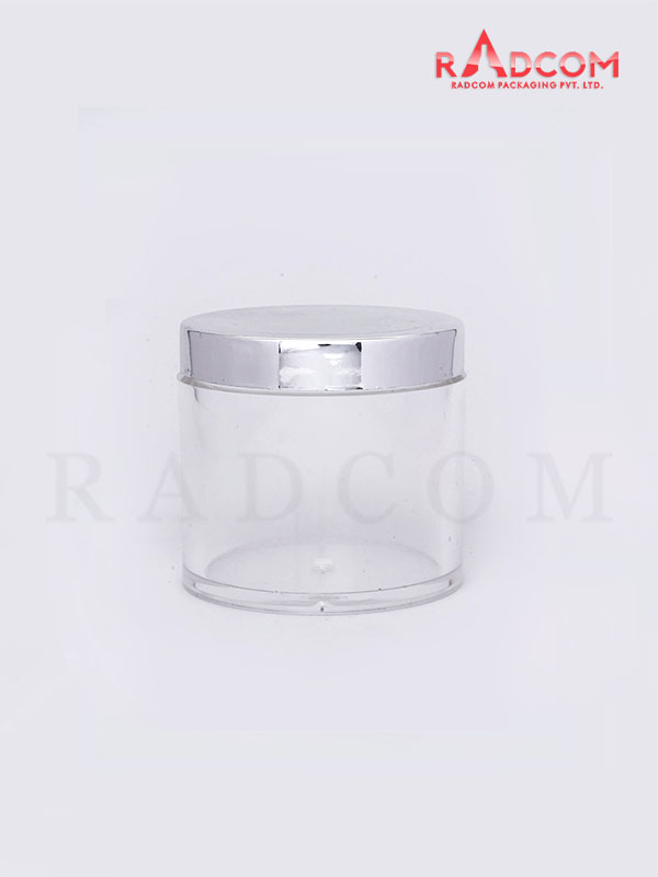 100 GM Clear SAN Cream Jar with Lid and Shinny Silver Metalized ABS Cap
